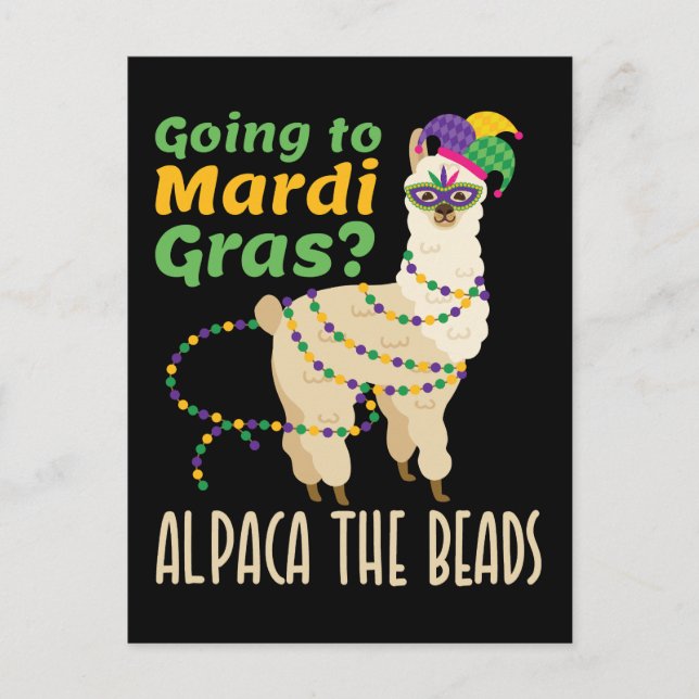 Auf dem Weg nach Mardi Gras Alpaca die Perlen Postkarte (Vorderseite)