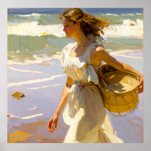 Auf dem Weg zu einem Picknick am Strand Poster