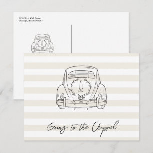 Auf dem Weg zur Kapelle Hochzeitsauto Save-the-Dat Postkarte