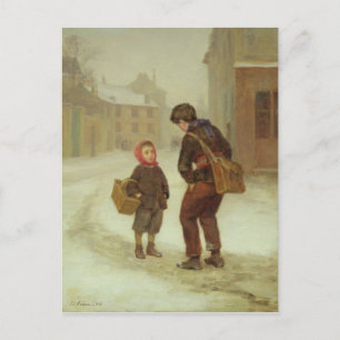 Auf dem Weg zur Schneeschule, 1879 Postkarte