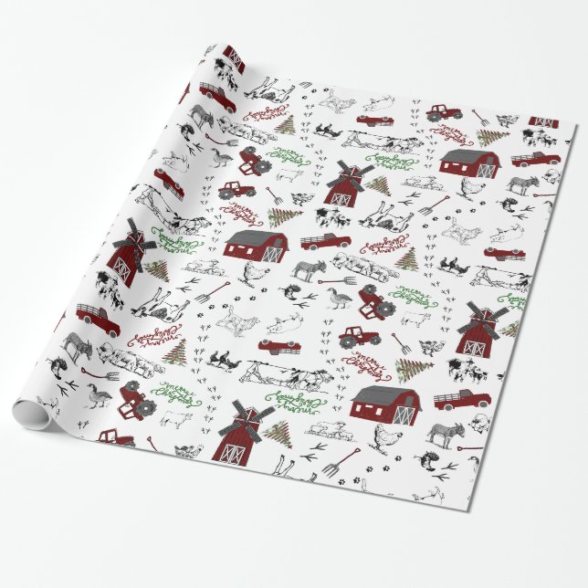 Auf dem Weihnachtswaschpapier für den Bauernhof Geschenkpapier (Ungerollt)