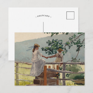 Auf dem Zauntritt   Winslow Homer Postkarte