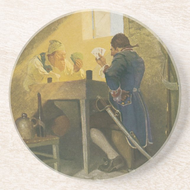 Auf den Karten in Cluny's Cage von NC Wyeth Sandstein Untersetzer (Vorne)