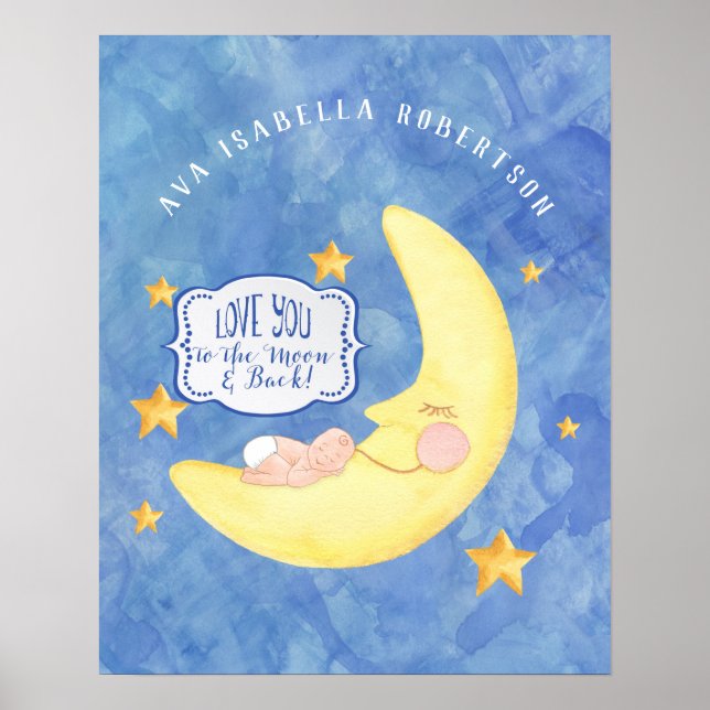 Auf den Mond auf der Rückseite Babynamensvorlage W Poster (Vorne)