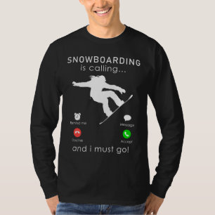 Auf den Pisten reiten: Snowboarden ist anrufen und T-Shirt
