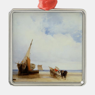 Auf den Strand gesetzte Schiffe und ein Lastwagen Silbernes Ornament