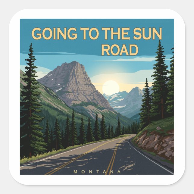 Auf der Sonnenstraße Montana Landschaft Quadratischer Aufkleber (Vorderseite)
