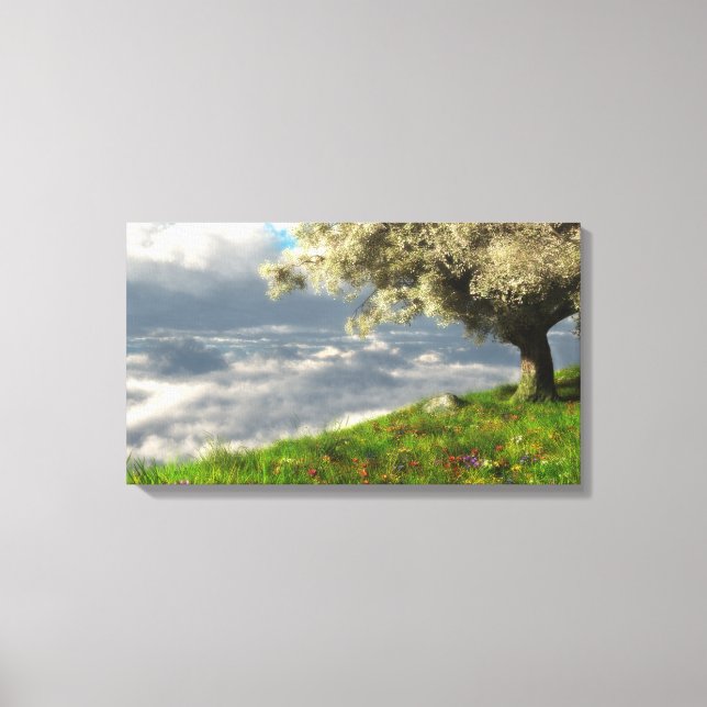 Auf der Weltspitze (Frühling) ramponierte Canvas Leinwanddruck (Vorderseite)