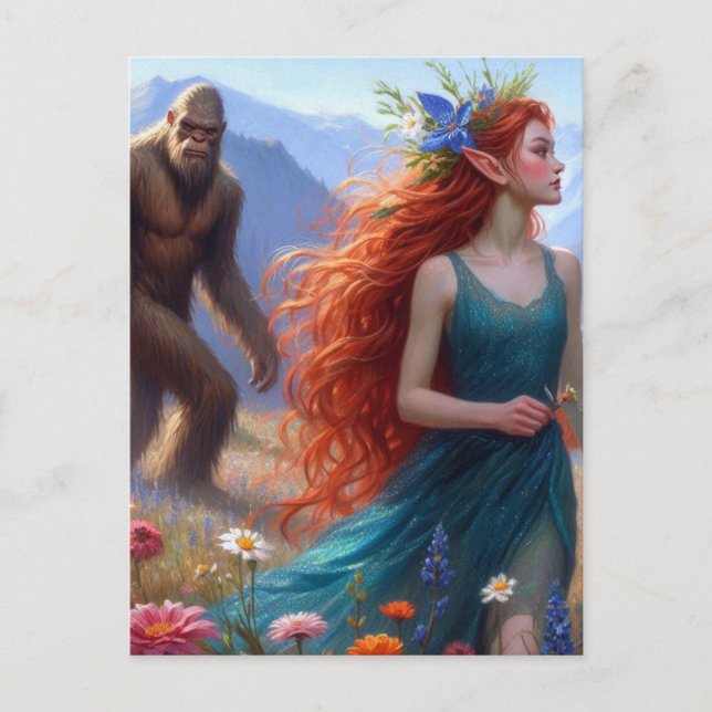 Auf der Wiese mit Sasquatch Postkarte (Vorderseite)