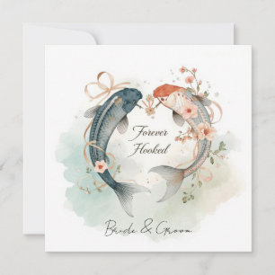 Auf dich angehaken Angel-Fischer-Hochzeit Aquarell Einladung