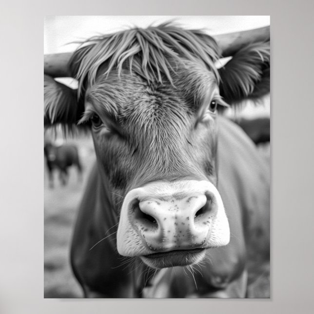 Auf die Ranch Kuh Schwarz-Weiß-Poster gehen Poster (Vorne)