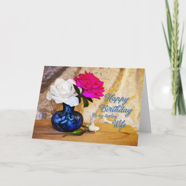 Auf eine Ehefrau, Happy Birthday mit gemalten Rose Karte (Vorderseite)
