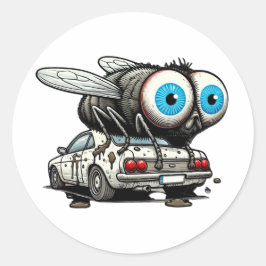 Auf einem Auto Kackend Riesenfliege fliegen Runder Aufkleber