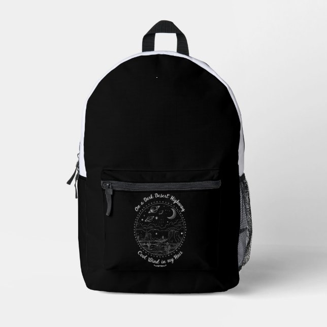 Auf einem dunklen Wüste Highway Travel Mountain Ca Bedruckter Rucksack (Vorderseite)