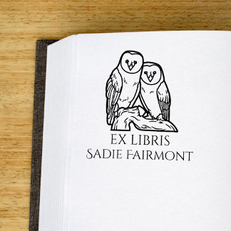 Auf einem Schleiereulenschild geprägtes Ex Libris  Gummistempel