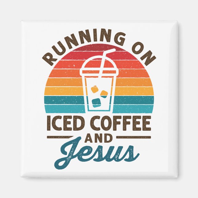 Auf Eiskaffee und Jesus Retro laufen Magnet (Vorne)