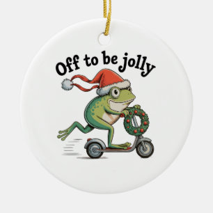 Auf geht's zum Jubel – Weihnachtsfrosch auf Scoote Keramik Ornament