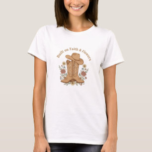 Auf Glauben und Blumen gebaut Cowgirl-Stiefel West T-Shirt