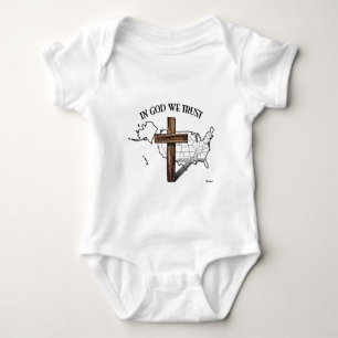 Auf Gott vertrauen wir mit robustem Kreuz und US-U Baby Strampler