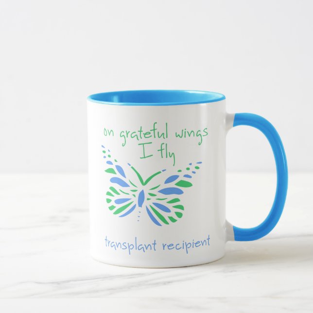Auf Grateful Flüge I Fly - Transplantatempfänger Tasse (Rechts)