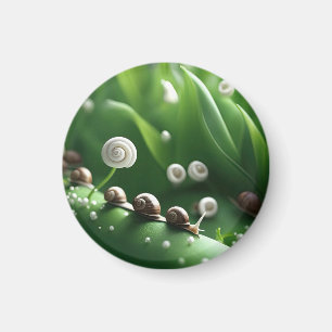 Auf grünen Pflanze aufgereihte Schnecken Magnet