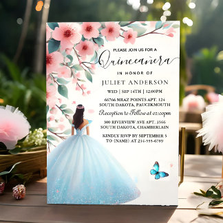 Auf Holzbaum Pink Girly Cherry Blossom Quinceanera Einladung