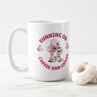 Auf Kaffee und Chaos laufend Sticker Kaffeetasse