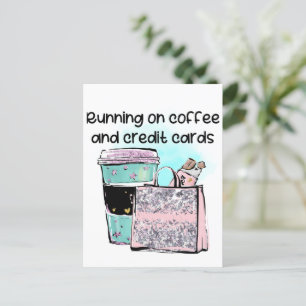 Auf Kaffee- und Kreditkarten laufen Postkarte
