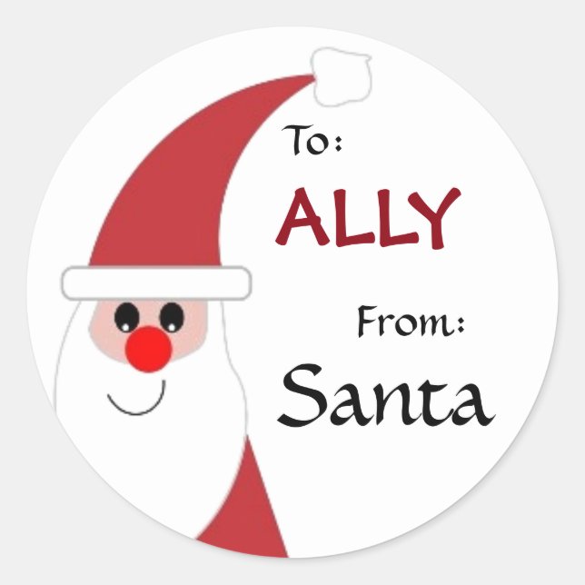 Auf Kind von SANTA Geschenketikett Rot und Weiß v5 Runder Aufkleber (Vorderseite)
