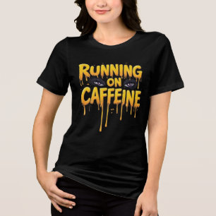 Auf Koffein Laufende Typografie Anime Augen Tri-Blend Shirt