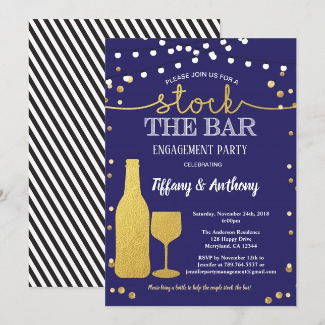 Auf Lager Sie das Bar-Verlobungs-Partyblau und Einladung (Vorne/Hinten)
