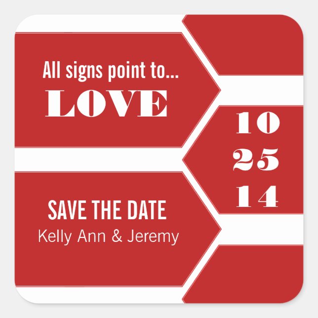 Auf Liebe zeigen Save the Date Aufkleber (Vorderseite)