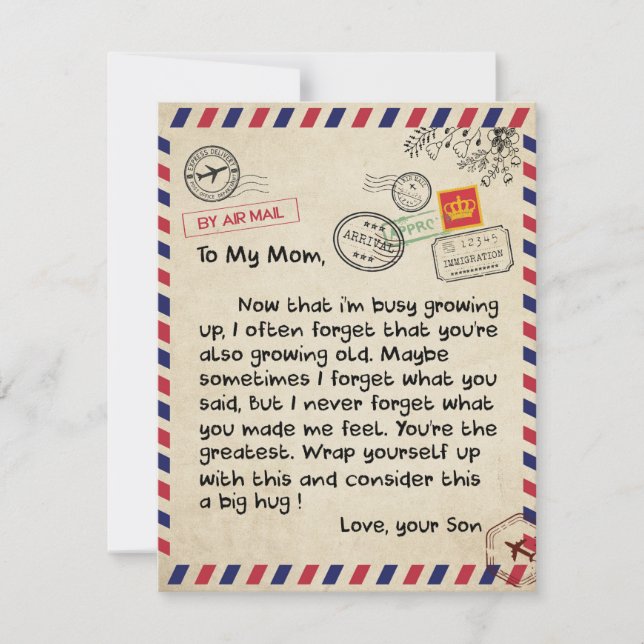 Auf mein Sohn Geschenk, Mama und Sohn, Liebe Brief Einladung (Vorderseite)