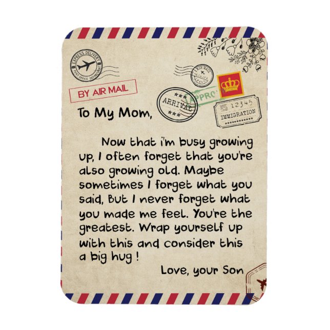 Auf mein Sohn Geschenk, Mama und Sohn, Liebe Brief Magnet (Vertikal)