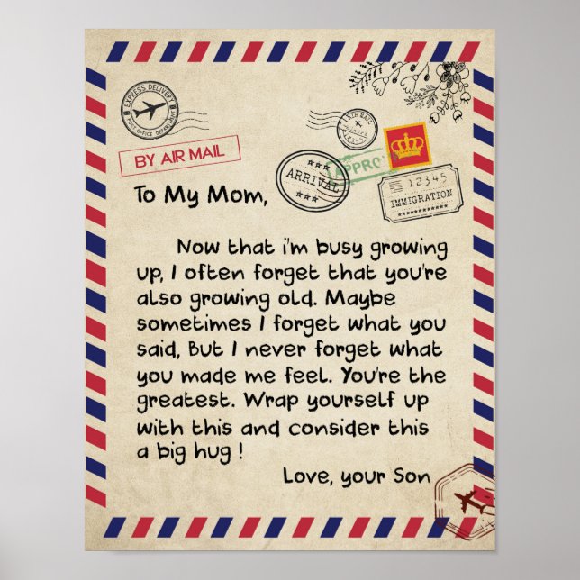 Auf mein Sohn Geschenk, Mama und Sohn, Liebe Brief Poster (Vorne)