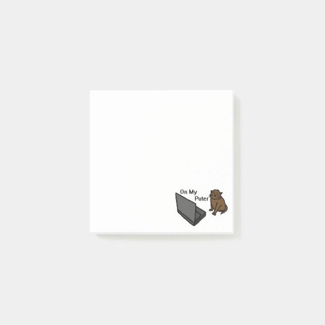 Auf meinem Computer Lustige Computer Braune Katze  Post-it Klebezettel (Vorderseite)