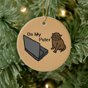 Auf meinem lustigen Computer Braunkatze-Meme Keramik Ornament