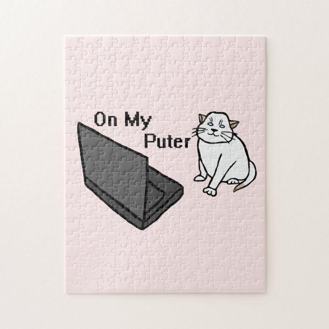 Auf meinem lustigen Computer Weiße Katzen-Meme (Vertikal)