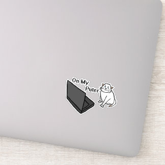 Auf meinem lustigen Computer Weiße Katzen-Meme Aufkleber