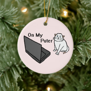 Auf meinem lustigen Computer Weiße Katzen-Meme Keramik Ornament