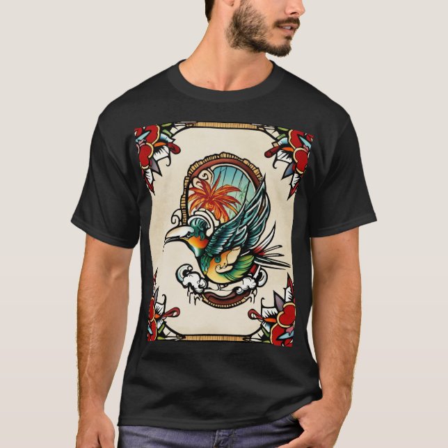 Auf meinem T - Shirt ist ein Vogelbild gemacht (Vorderseite)