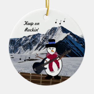 Auf Rocking Snowman Gitarre Keramik Ornament behal
