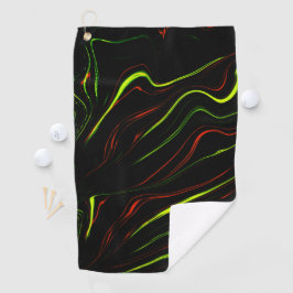 Auf schwarzem Fond zeigen sich die grünen und rote Golfhandtuch