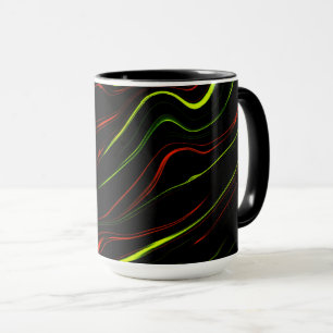 Auf schwarzem Fond zeigen sich die grünen und rote Tasse