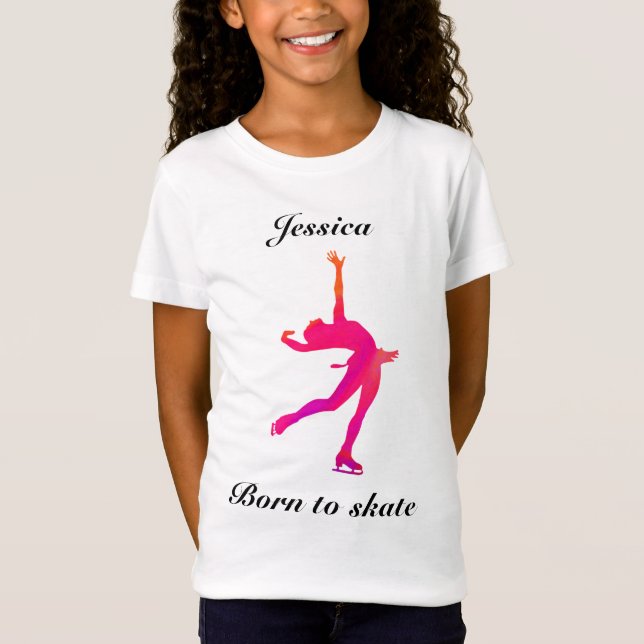 Auf Skate Geborene Mädchen Abbildung Skaten T - Sh T-Shirt (Vorderseite)