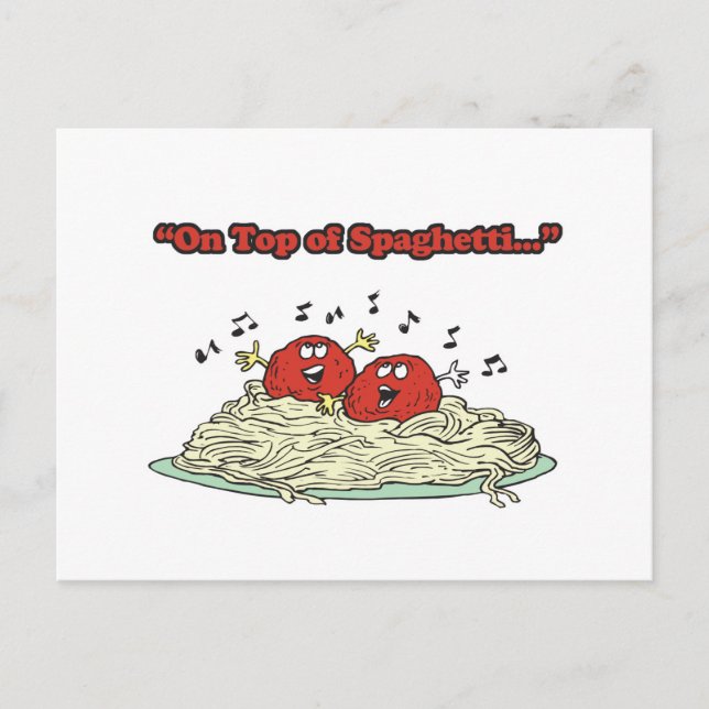 auf Spaghetti singende Fleischbällchen Postkarte (Vorderseite)
