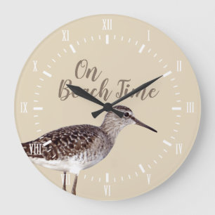 Auf Strand-Zeit-Flussuferläufer-Vogel Große Wanduhr