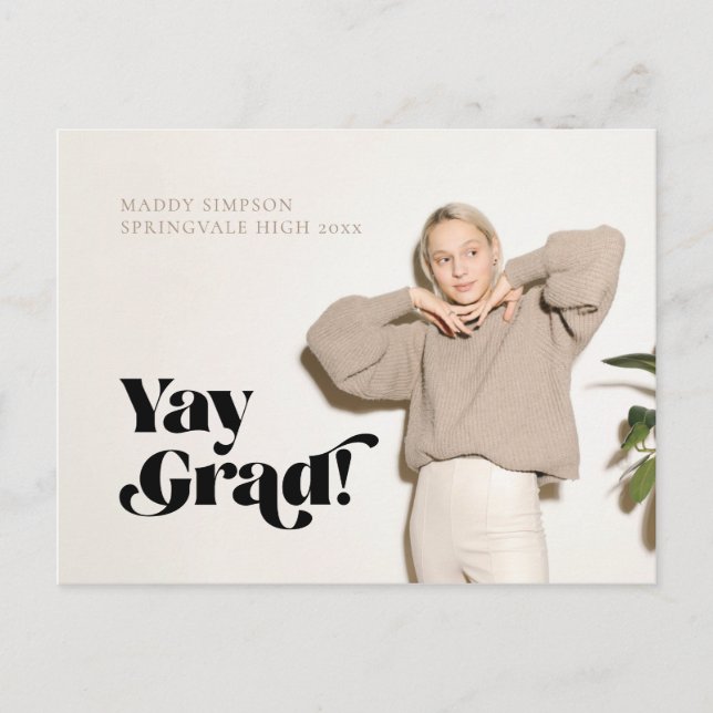 Auf Trend Minimalistisch neutrales Foto Abschluss  Ankündigungspostkarte (Vorderseite)