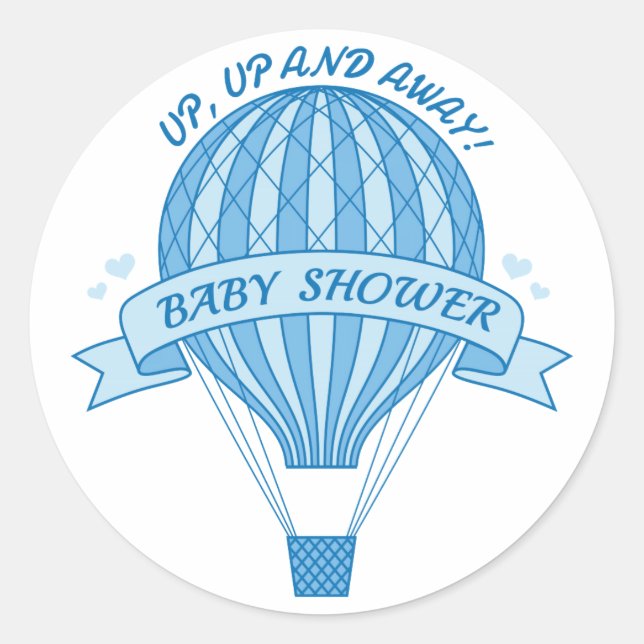 Auf und ab blauer Heißluftballon Babydusche Runder Aufkleber (Vorderseite)
