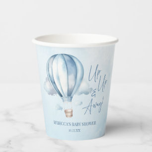 Auf und ab! Blue Hot Air Balloon Baby Dusche Pappbecher